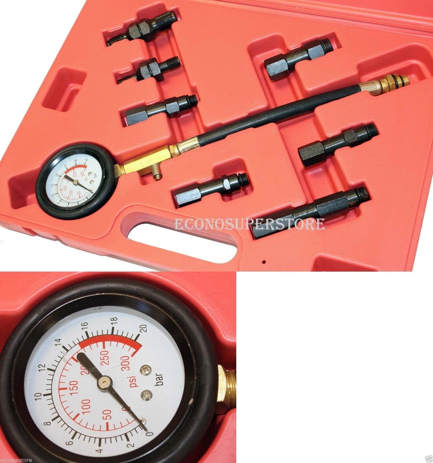 Auto Petrol Engine Compression Testing Kit Adaptive W/ 300PSI Gauge