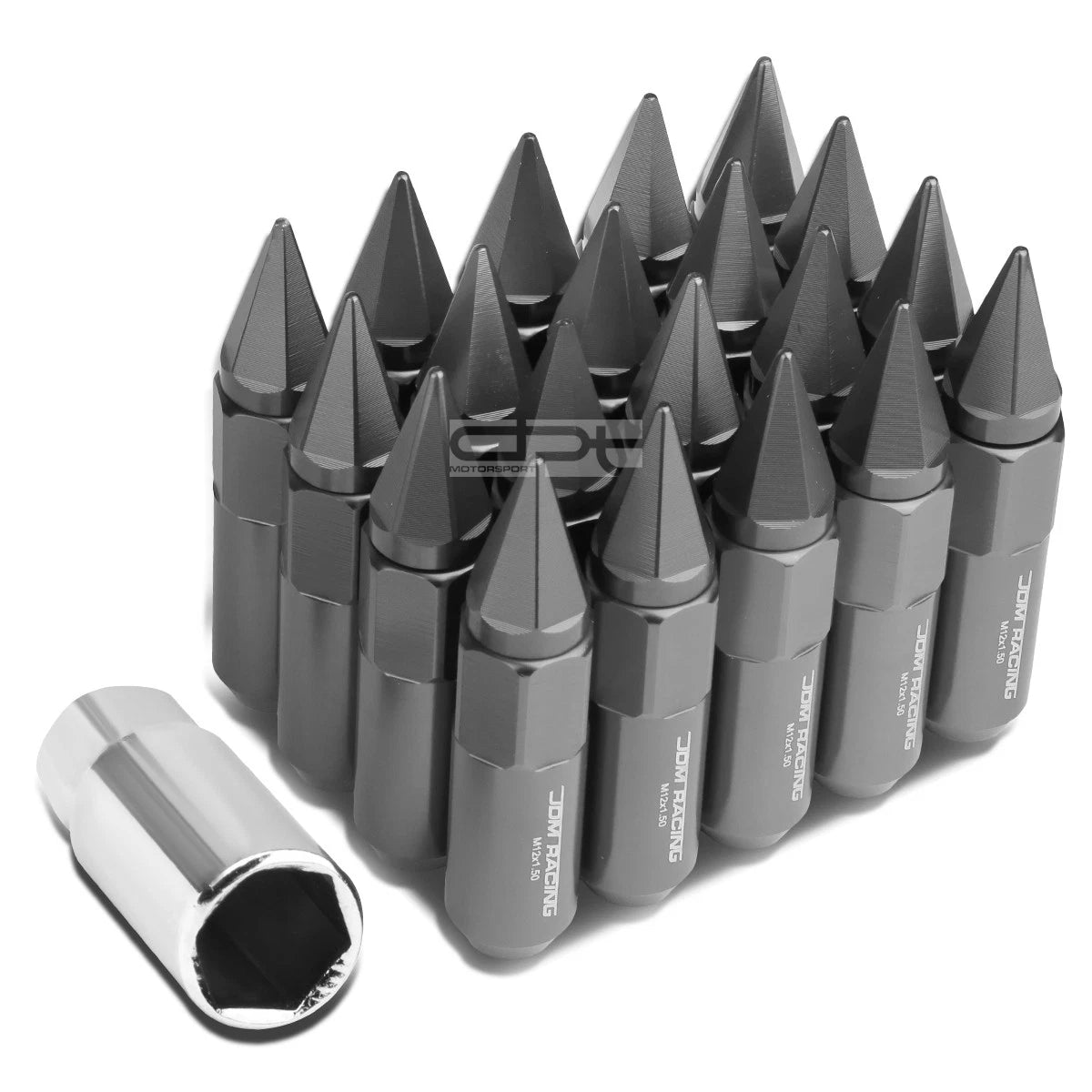20 M12x1.5 90mm Tall 20mm Od Gun Metal Aluminum Jdm Spiked Cap Lug
