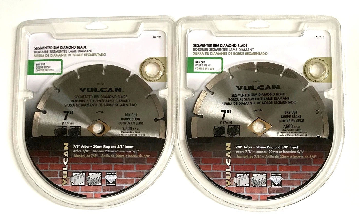 2 Vulcan 7" Segmented Rim Diamond Saw Blades Dry Cut Wheel 7/8" Dmk