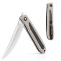 FLISSA Folding Pocket Knife w/Ceramic Bearing Thumb Stud Carbon Fiber-G10 Handle