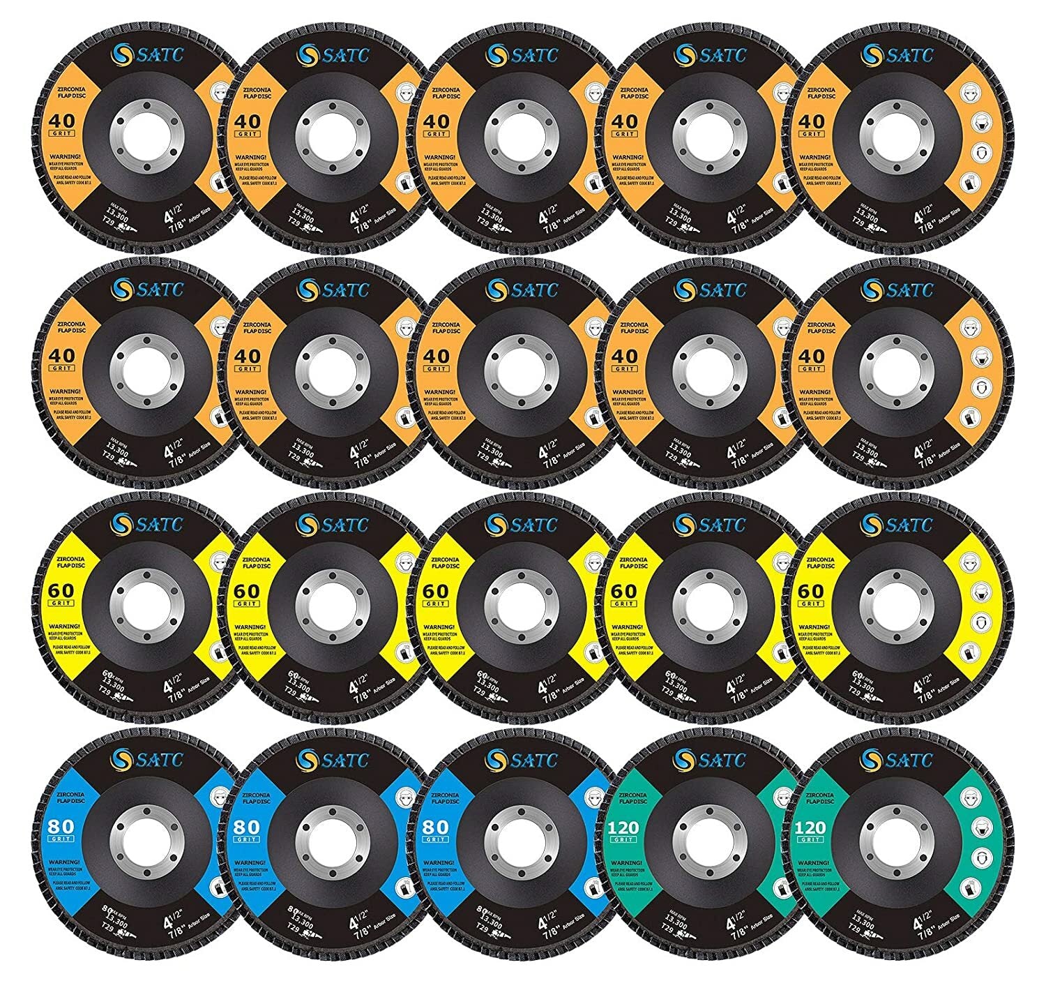 20PCS 4.5" Zirconia Flap Disc 40–120 Grit by Unbranded