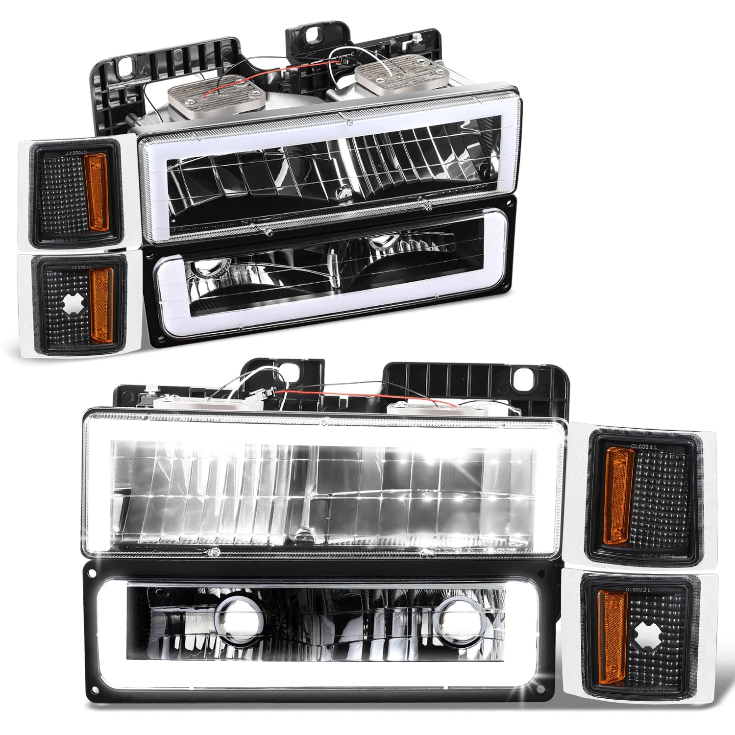 Fit 94-00 Chevy C/k Led Drl Headlight+bump<wbr/>er | Built Supply Co