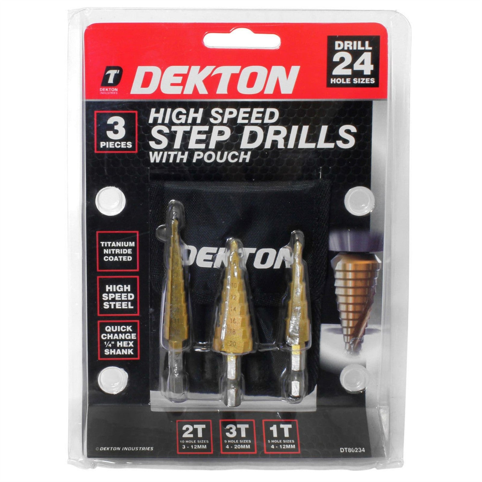 Dekton 3pc Large HSS Step Drill Bit Set