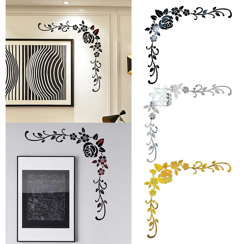 Removable 3d-mirror Flower Art Wall-sticker For Acrylic Mural Decal