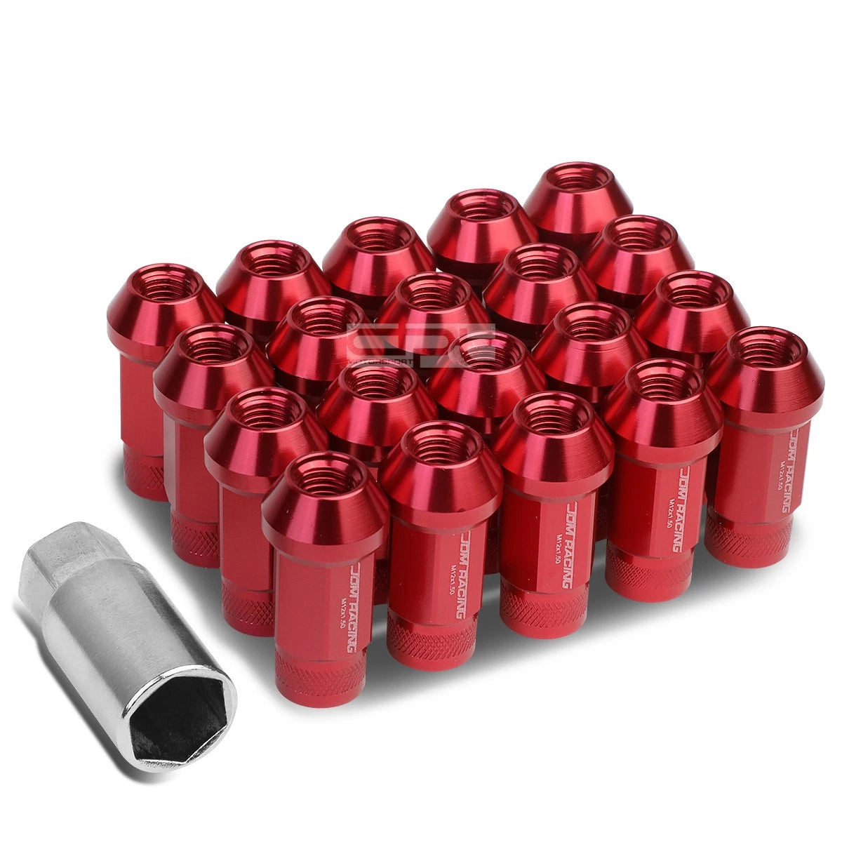 Open End M12x1.5 50mm Tall 25mm Od Red Aluminum Jdm Lug Nuts+adapter