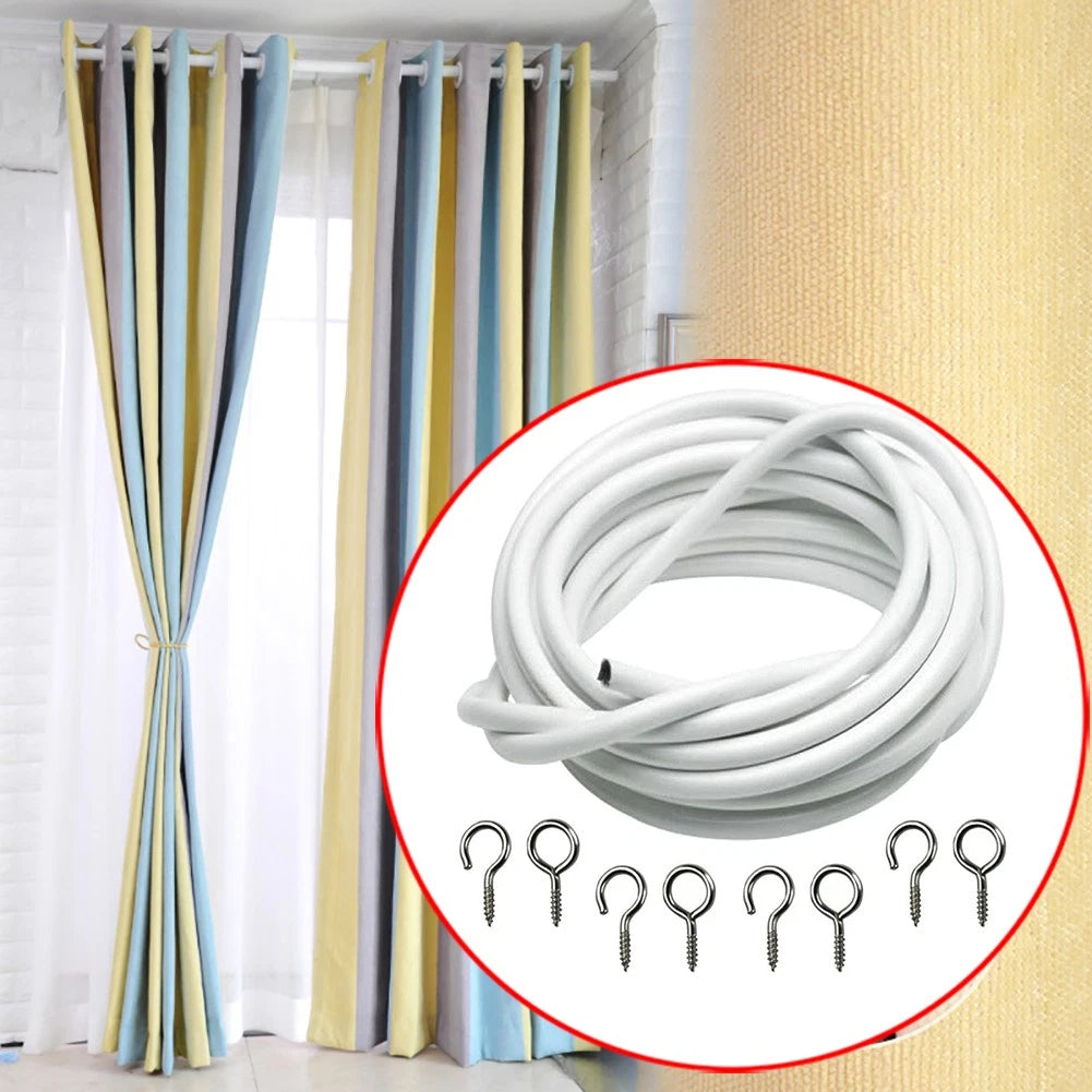 Net Curtain Wire White Window Cord Cable With Free Hooks & Eyes