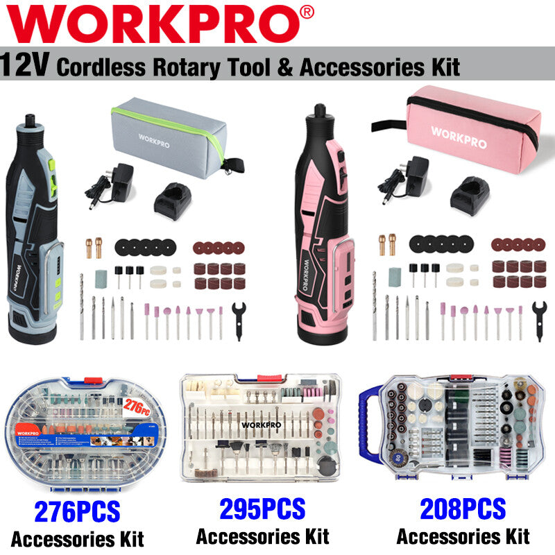WORKPRO 12V Cordless Rotary Tool Kit 7500-32000 RPM 276PC/295PC/208PC