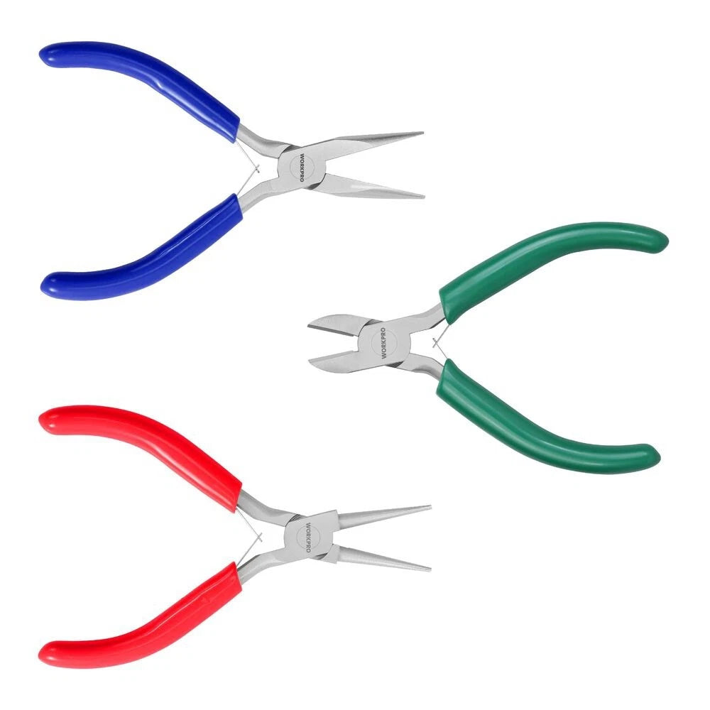 WORKPRO 3PACK Jewelry Pliers Round Nose Plier Needle Nose Plier/Chain Nose Plier