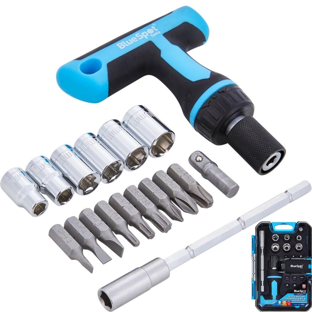 Bluespot 18pc Ratchet Screwdriver Bit Socket Set 1/4" Drive by Bluespot