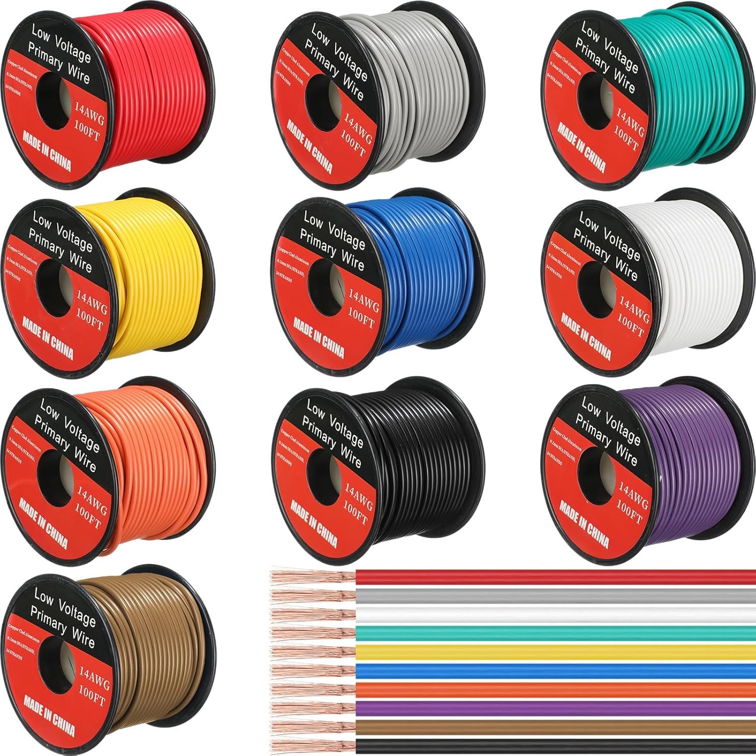 10 Pcs 14 Gauge Wire 100 Ft per Roll (1000 Ft Total) Automotive
