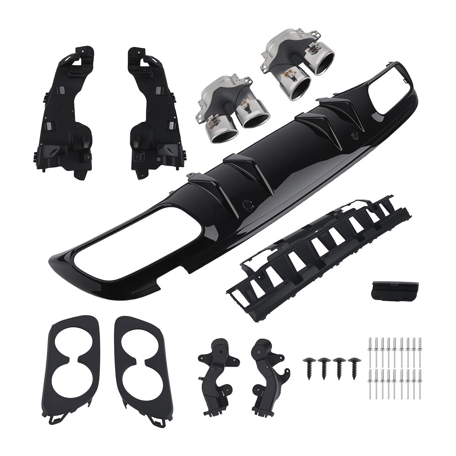 Amg Rear Diffuser Kit For Mercedes C63 C43 Coupe 2015-21 Black Chrome