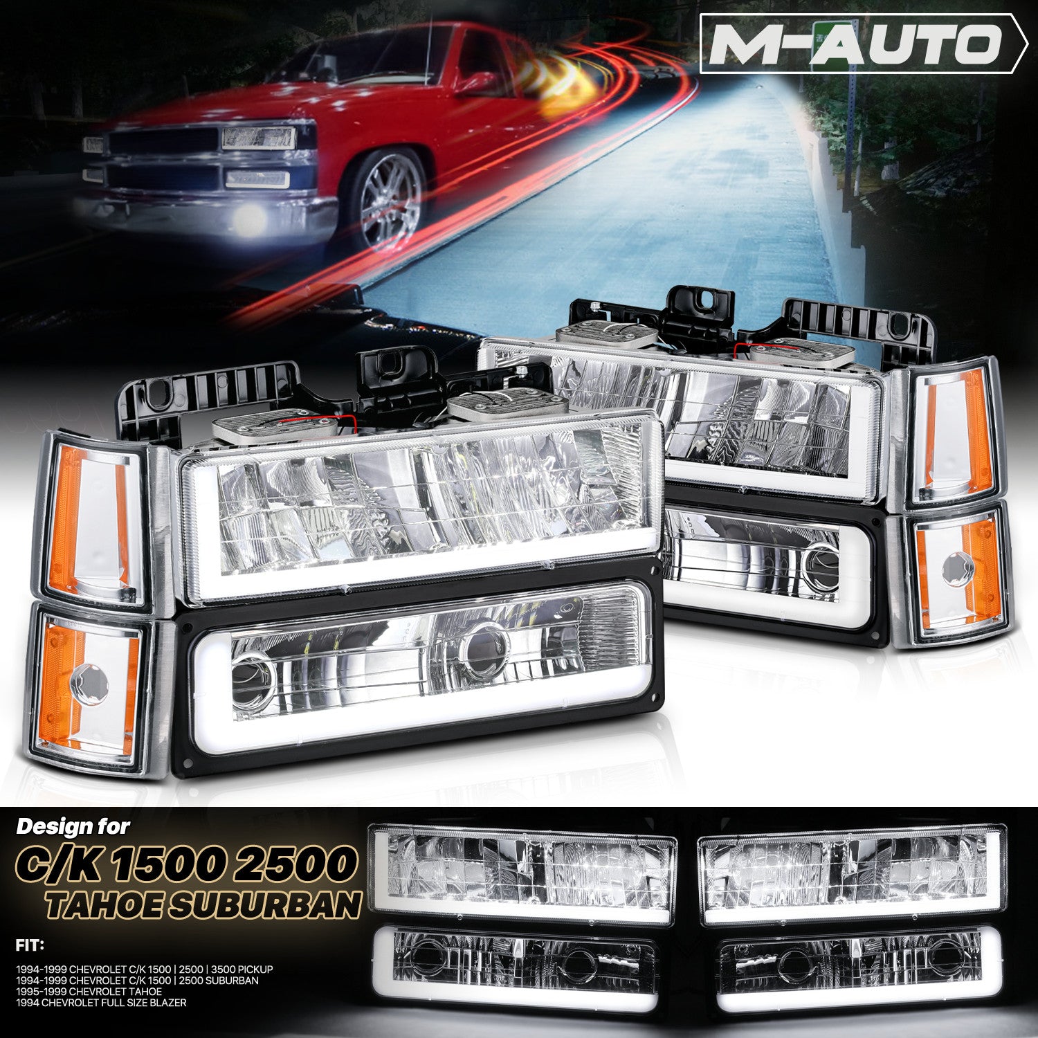 Headlight and Amber Corner Lamp for 94-00 GMC Pickup