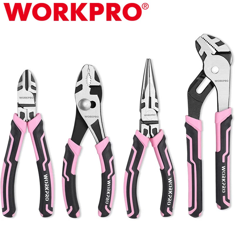 WORKPRO 4PC Plier Sets Slip Joint Long Nose Diagonal Cutting Groove Joint Pliers