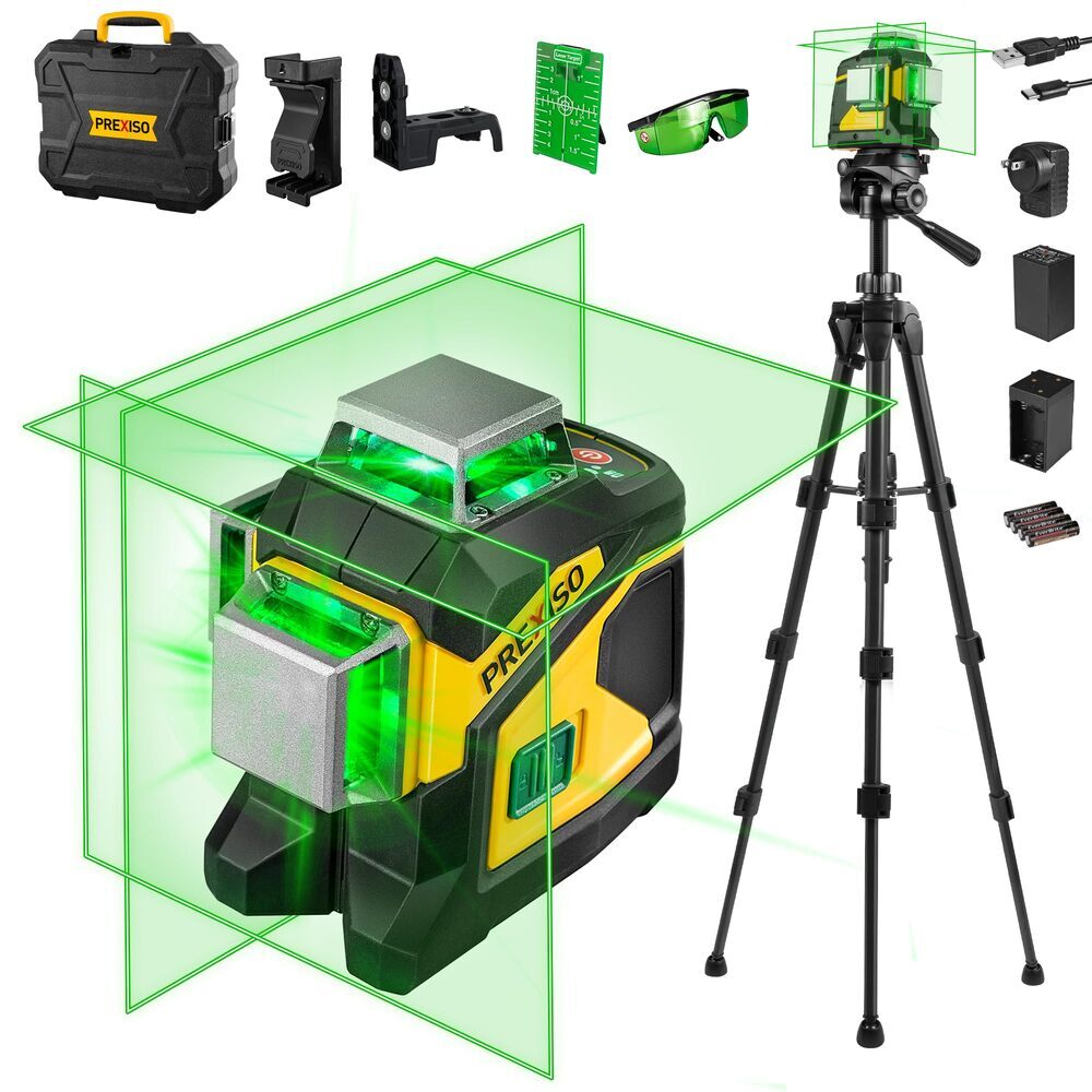 PREXISO 3x360° Self Leveling Laser Level 47 In Tripod 100 Ft Green