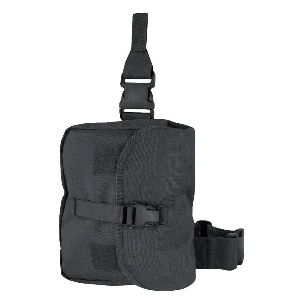 Hook And Loop Closure Tactical Gas Mask Drop Leg Pouch Rig Black