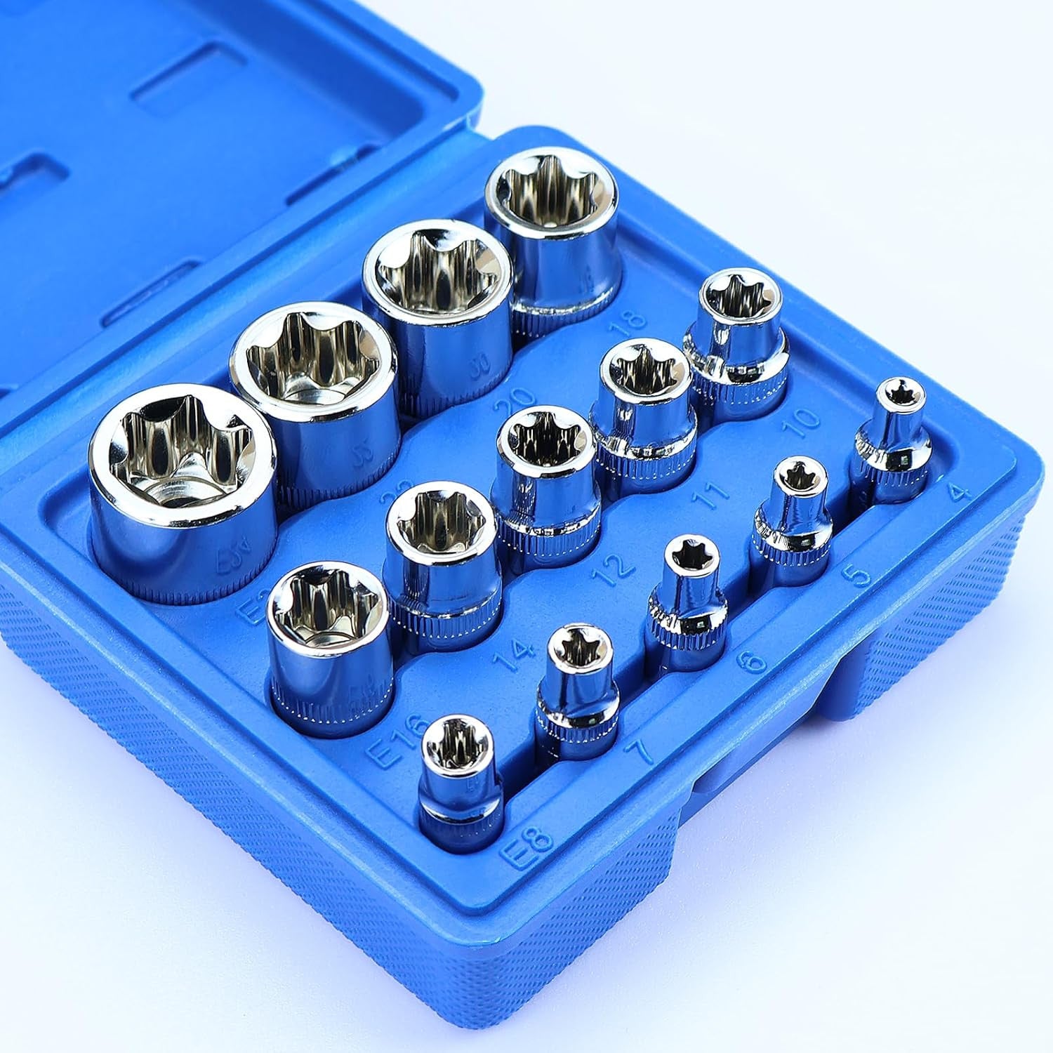 14-Piece Female E-Torx Socket Set, E4-E24 External Star Sockets, 1/4"