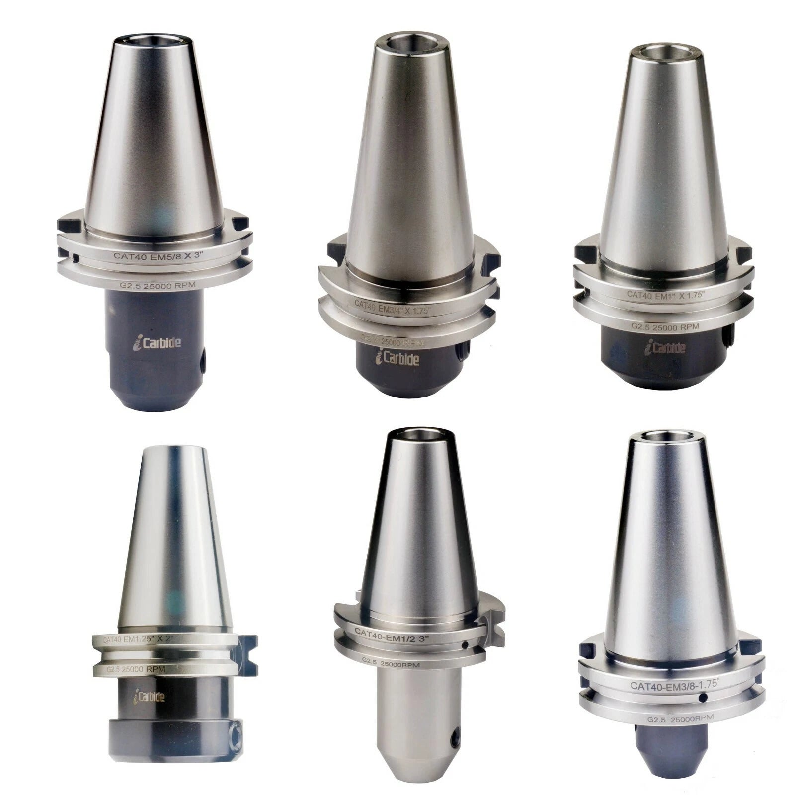 NEW 6PC CAT40 3/8" 5/8"1/2" 1/4" 3/4" 1-1/2" END MILL TOOL HOLDER G2.5 25000RPM
