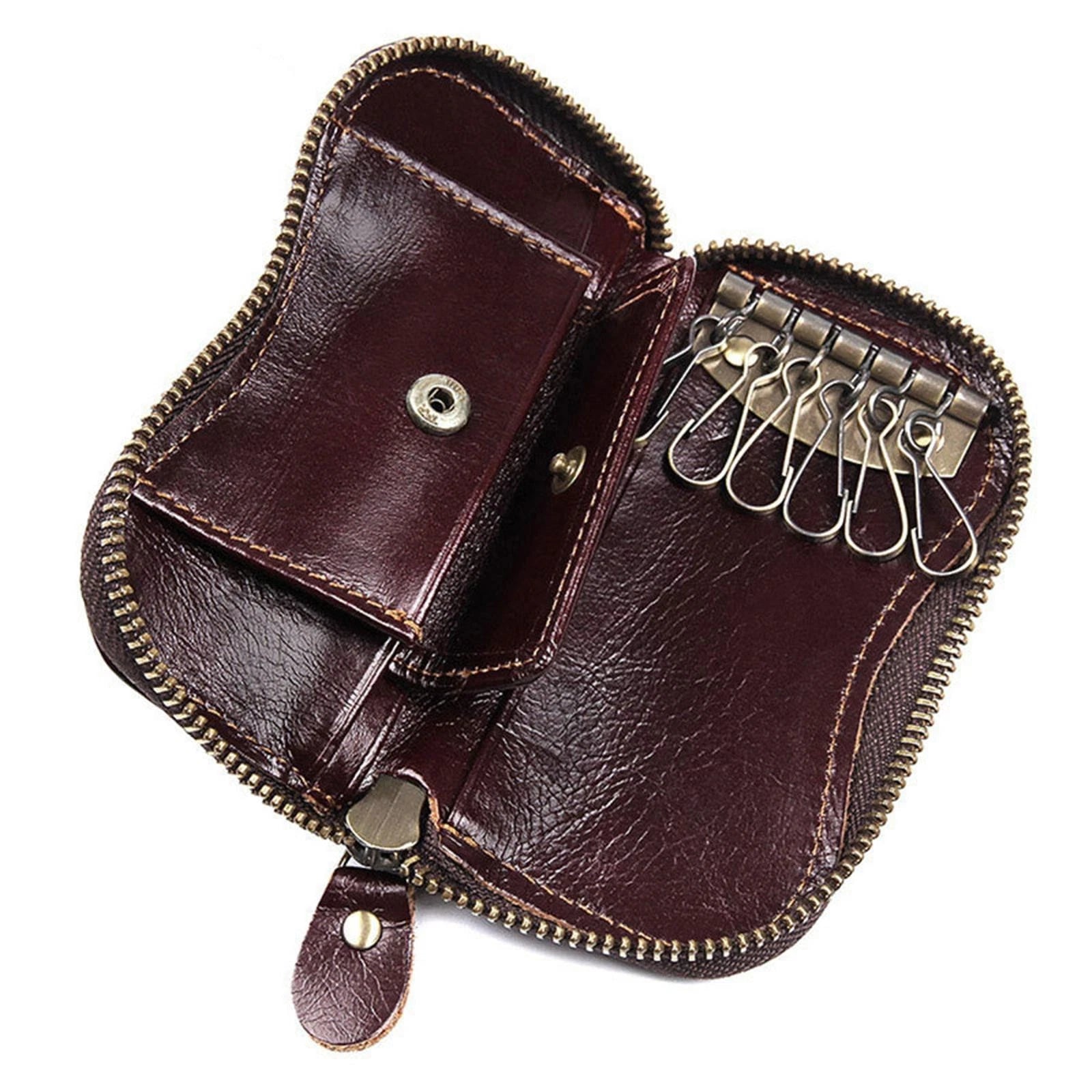 Retro Genuine Leather Wallet Purse Bag Case Holder Key Ring Pouch Bag