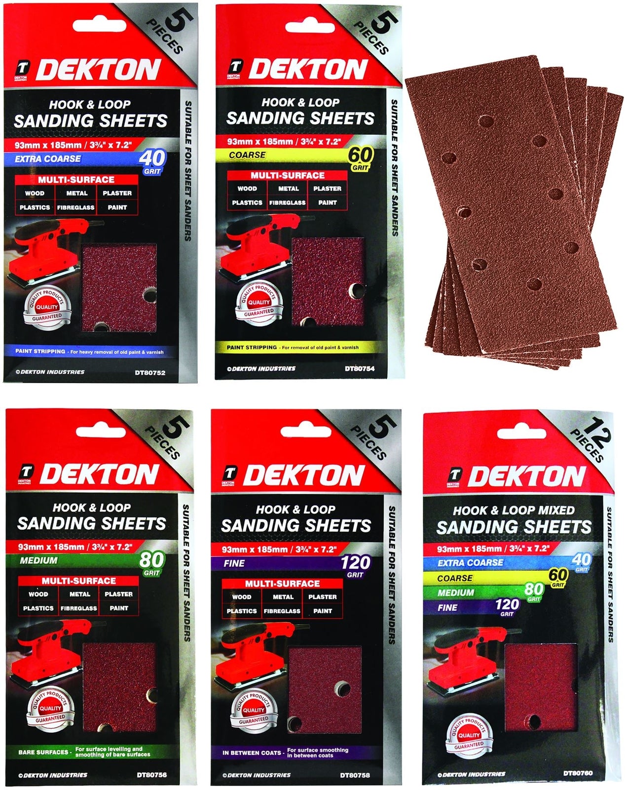 Dekton 1/3 Sanding Pads Rectangular Sheets 40 60 80 120 or Mixed Grit