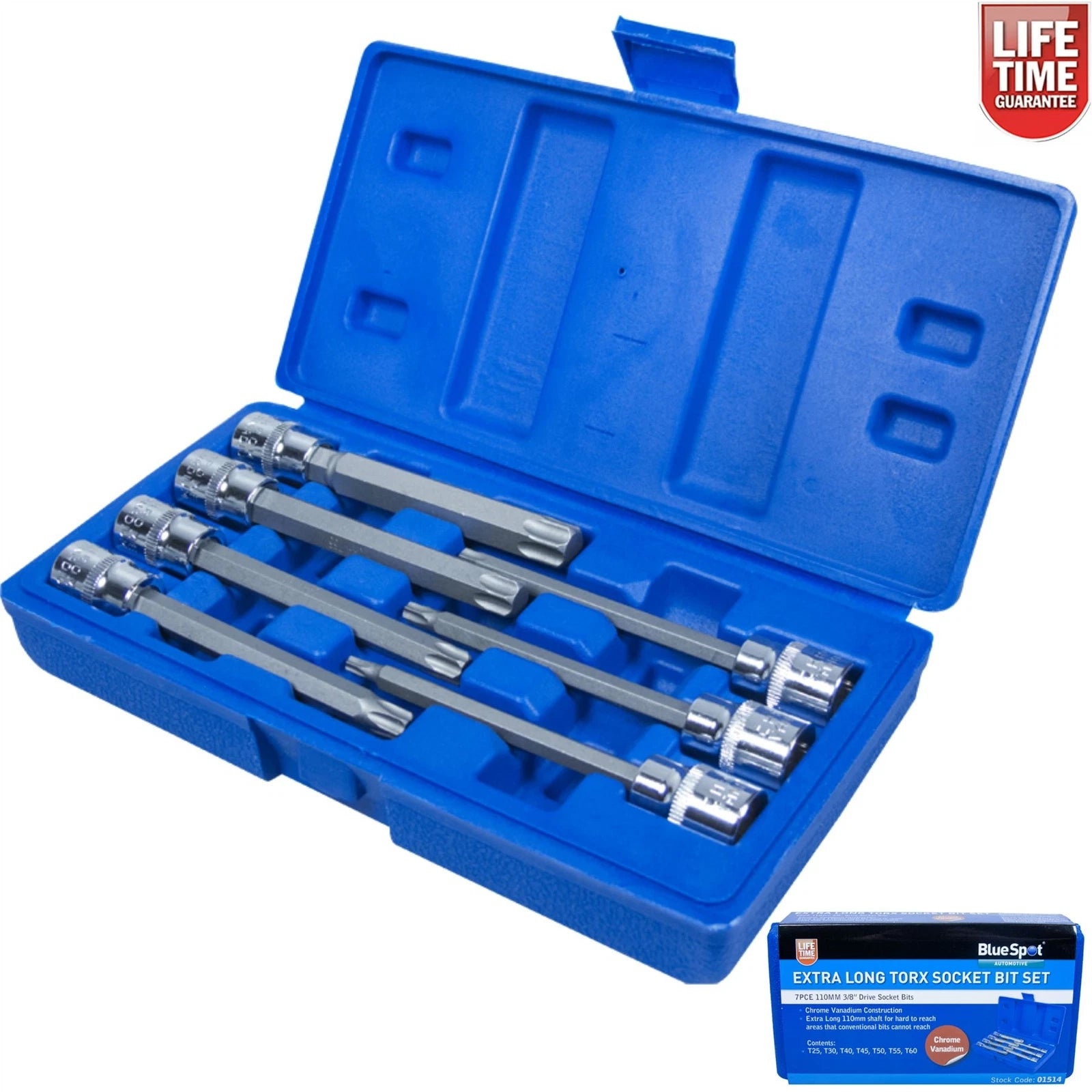 Extra Long Reach Torx Star Socket Set Key 3/8 Inch Drive Blue Spot