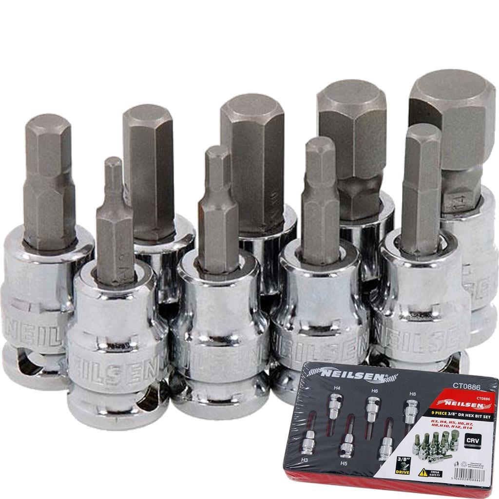 Neilsen 9pc Spline Hex Bit Socket Set 3/8" Drive by Neilsen