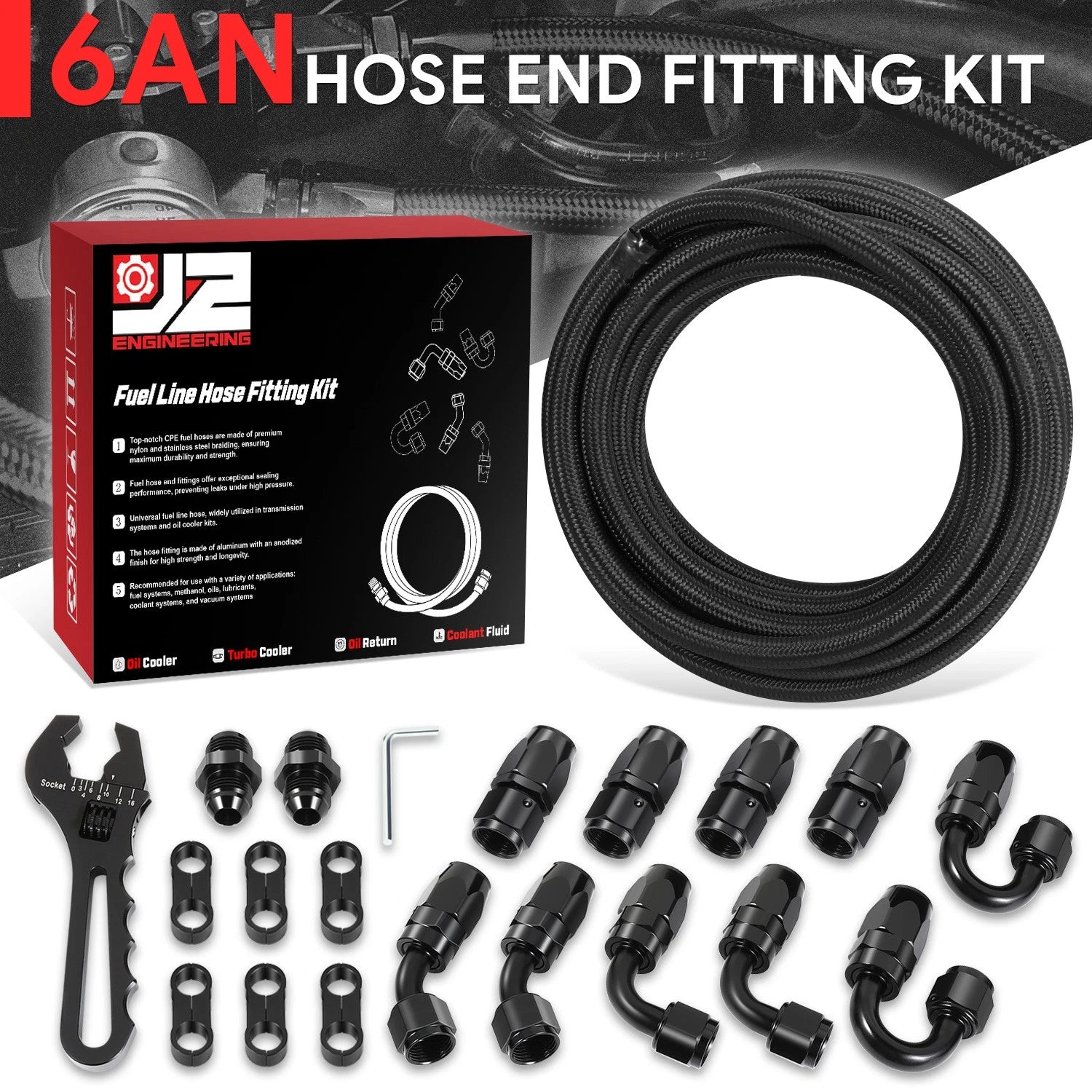 J2 6an 25ft Nylon Braided Stainless Steel Fuel Line | Built Supply Co
