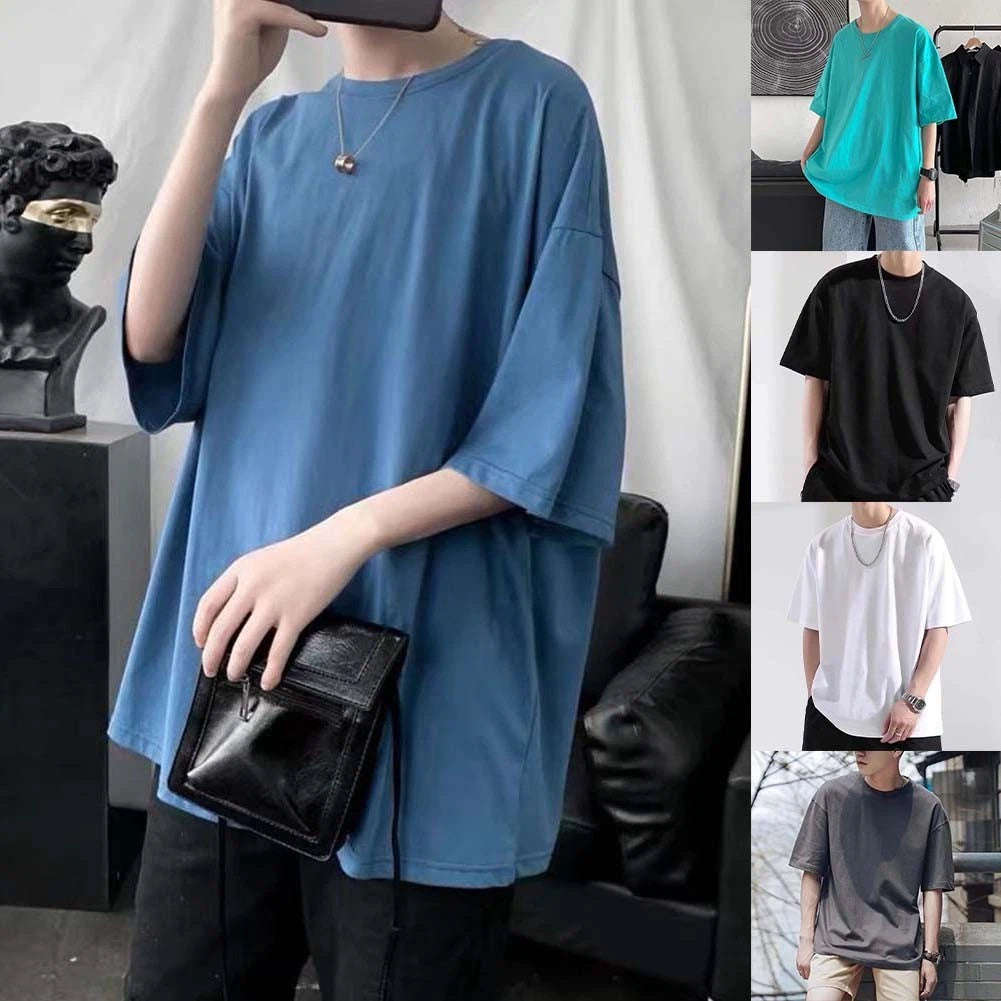 Men's Oversized Tee Solid Color Shirt Round Neckline