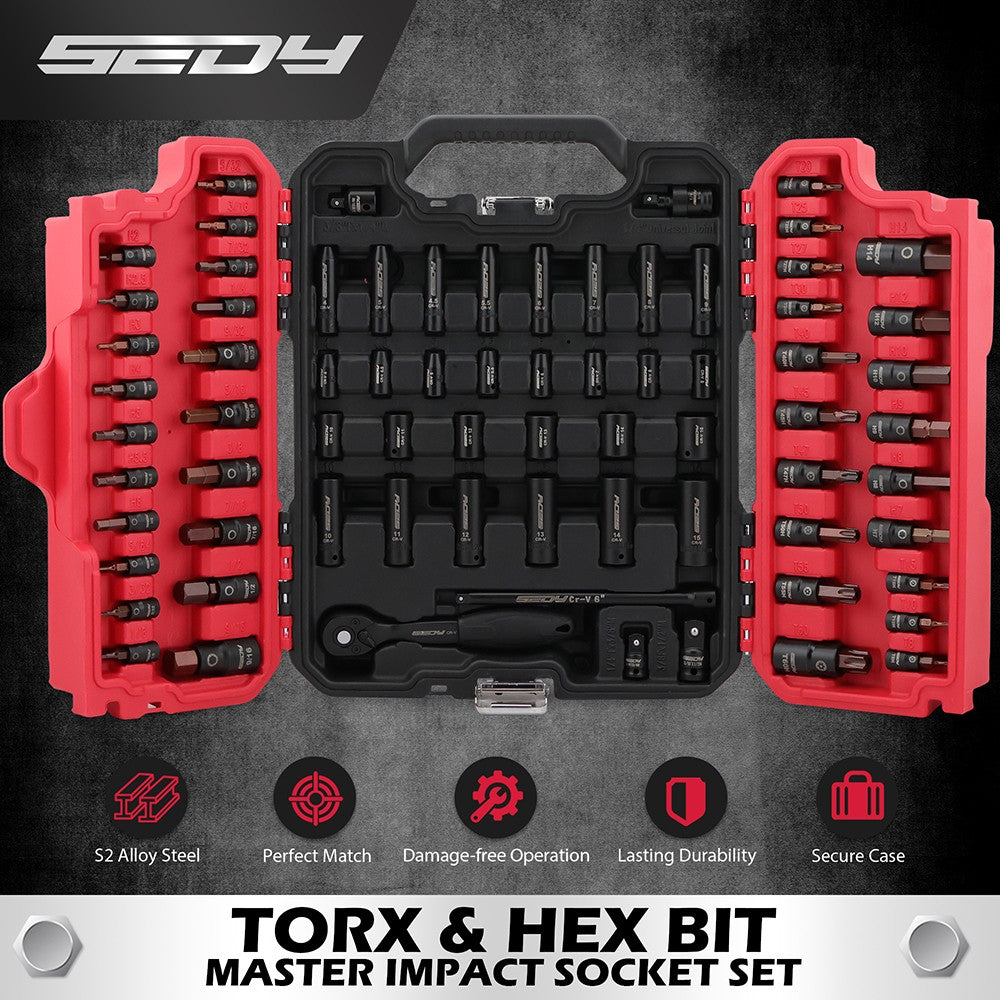 73PC Hex Torx Bit Impact Socket Set Sae Metric Deep Shallow Ratchet