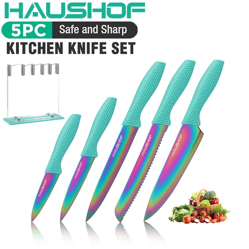 Haushof Kitchen Knife Set Green Rainbow Knife Sets Premium Steel
