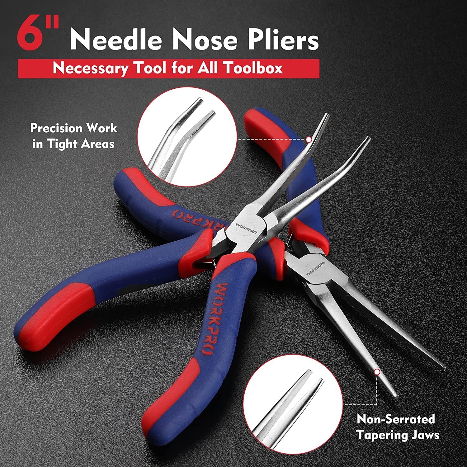 WORKPRO 2-Piece 6" Mini Needle Nose Pliers Set by WORKPRO