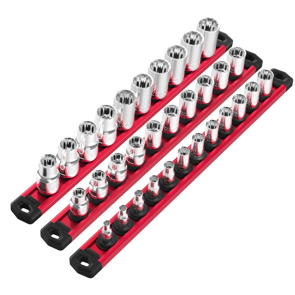3-PACK 1/4" 3/8" 1/2" Drive Magnetic Socket Organizer Set Socket