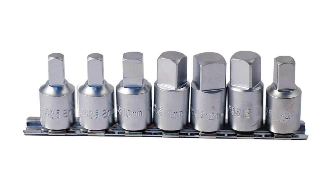 7pc Oil Drain Sump Plug Key 4pt Square Socket Bit Set: 7,8,10,11,12,1<wbr/>3,14mm