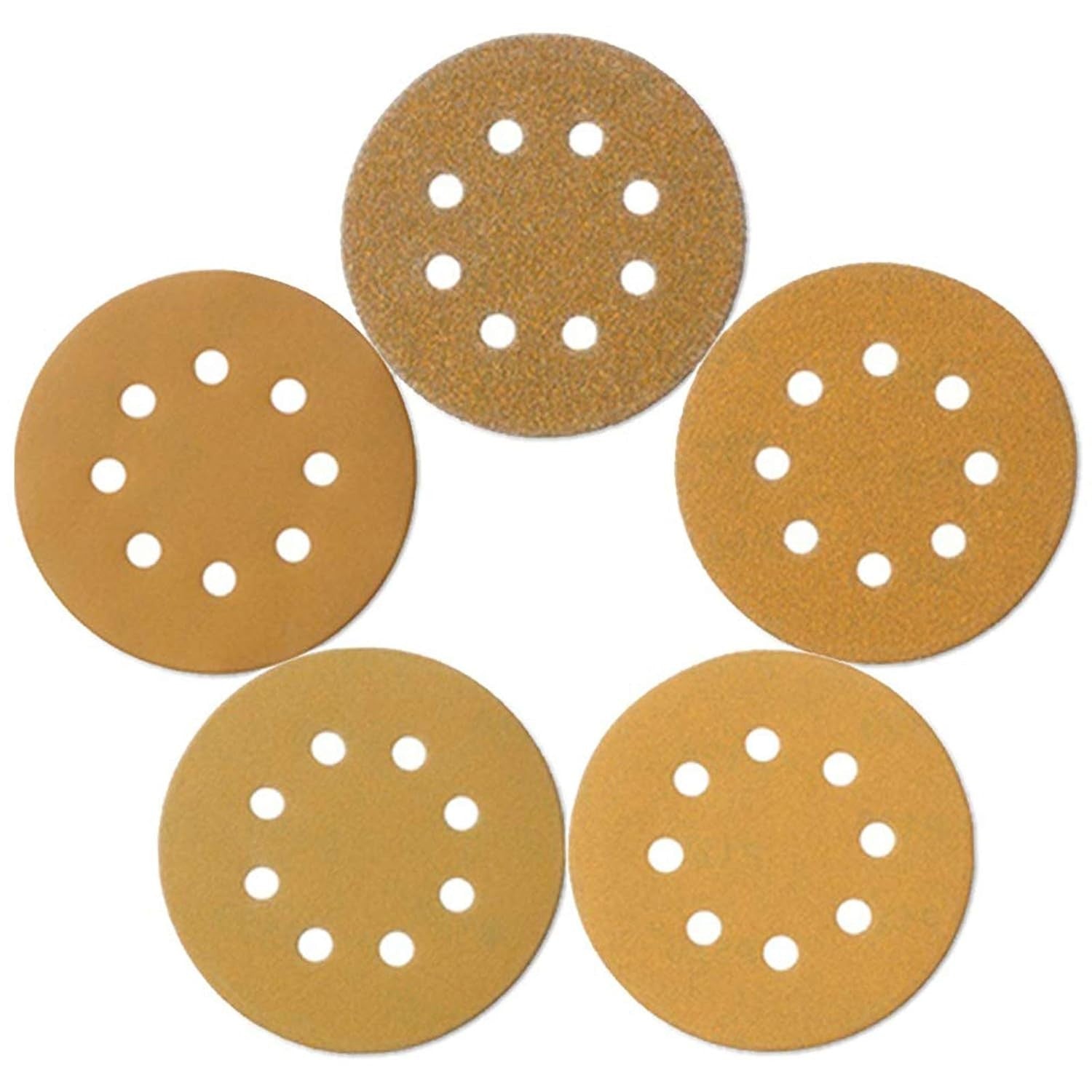 100PC 125mm 8-H Gold Sanding Disc 60/80/120/220/320 Grit 5in Hook Loop