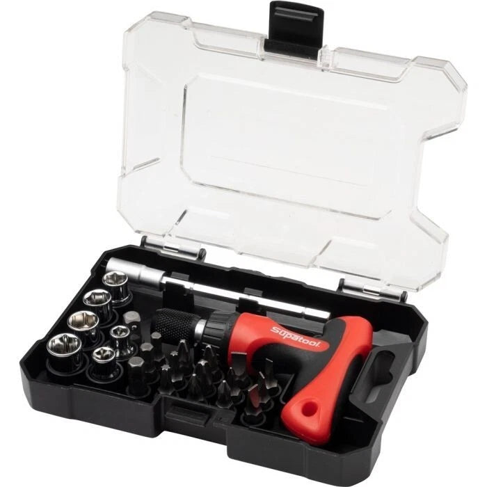 24pc 1/4" Dr. T-handle Long Reach Ratchet Multifunctiona<wbr/>l Screwdriver Socket Set