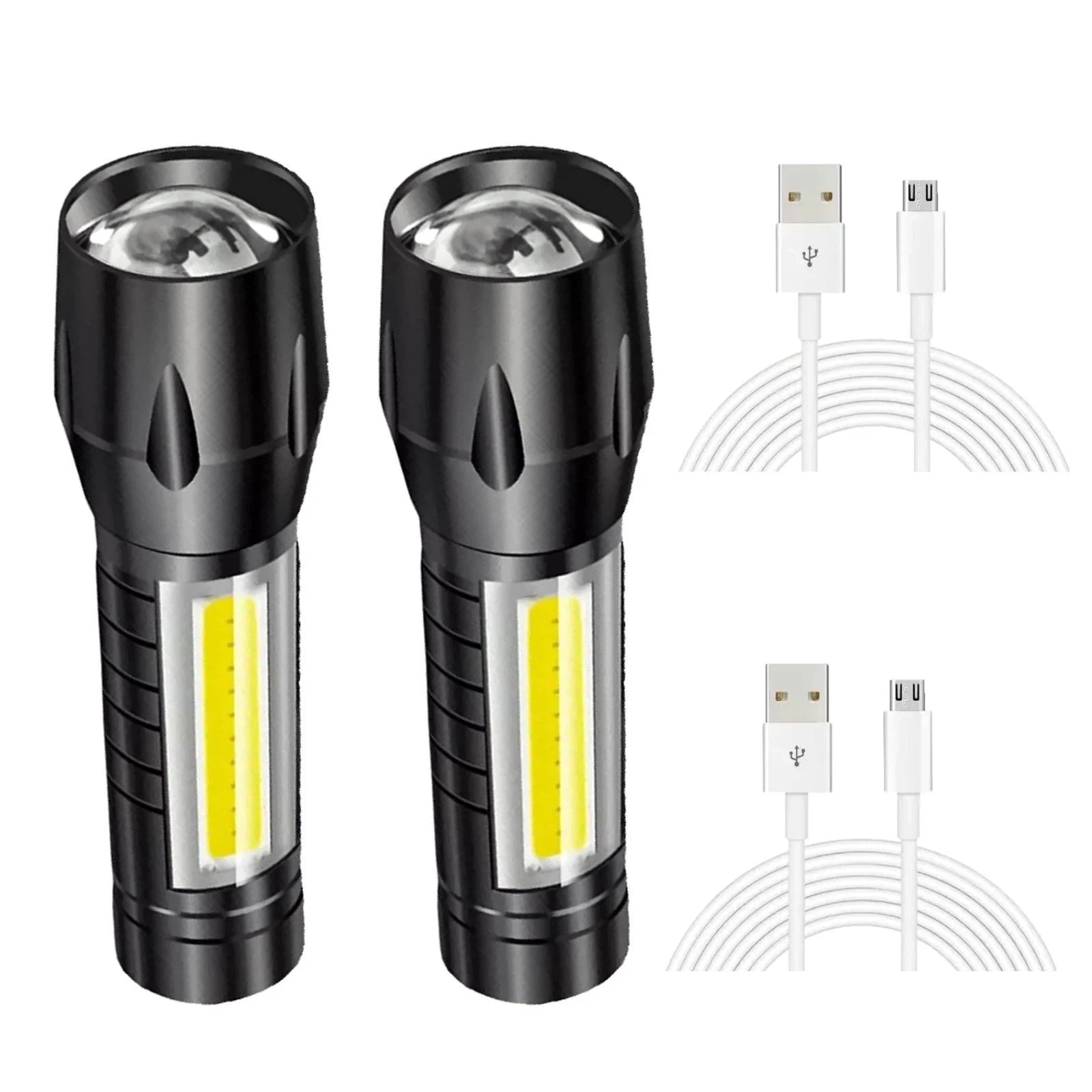 2 Pack High Power Led Flashlight Rechargeable Usb Mini Torch 350