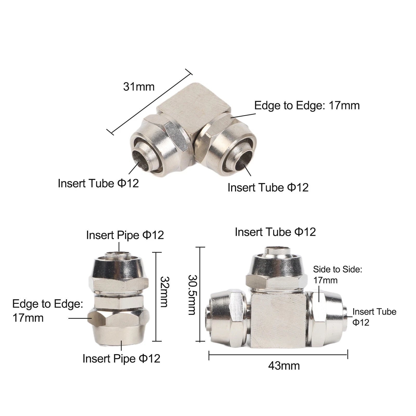 Nickel Plated Copper Pipe Fittings Kit Straight Elbow And Tee