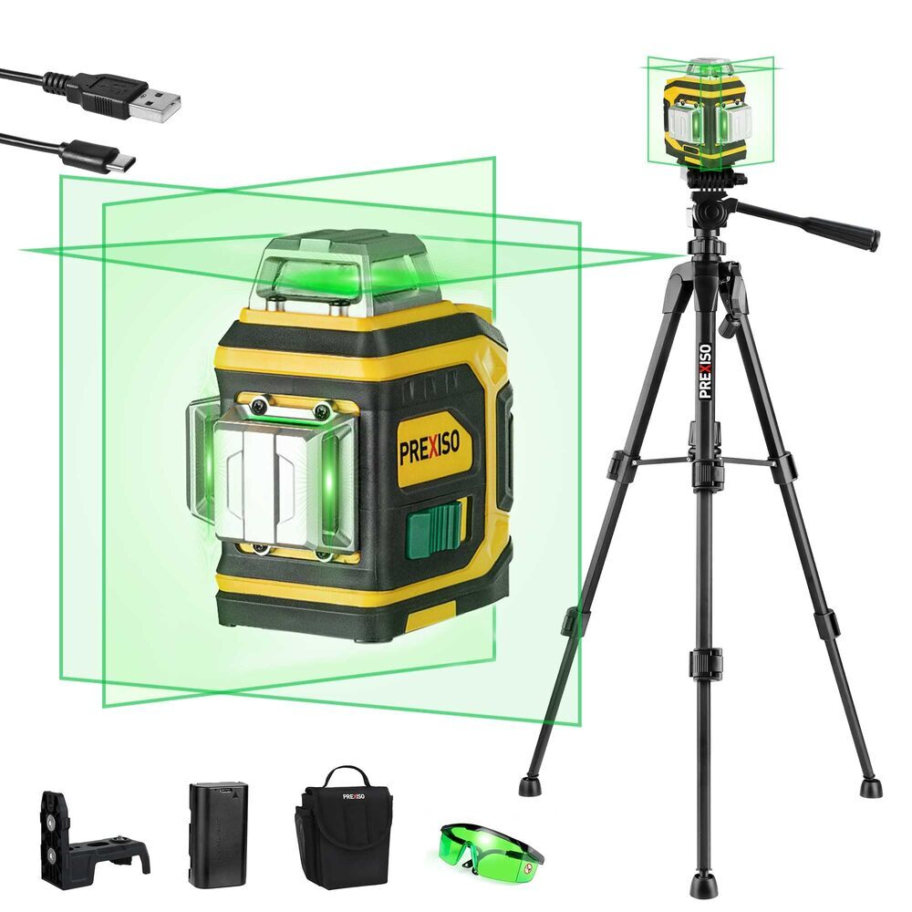 PREXISO Rechargeable 360° Self Leveling Green Laser Level w/Tripod