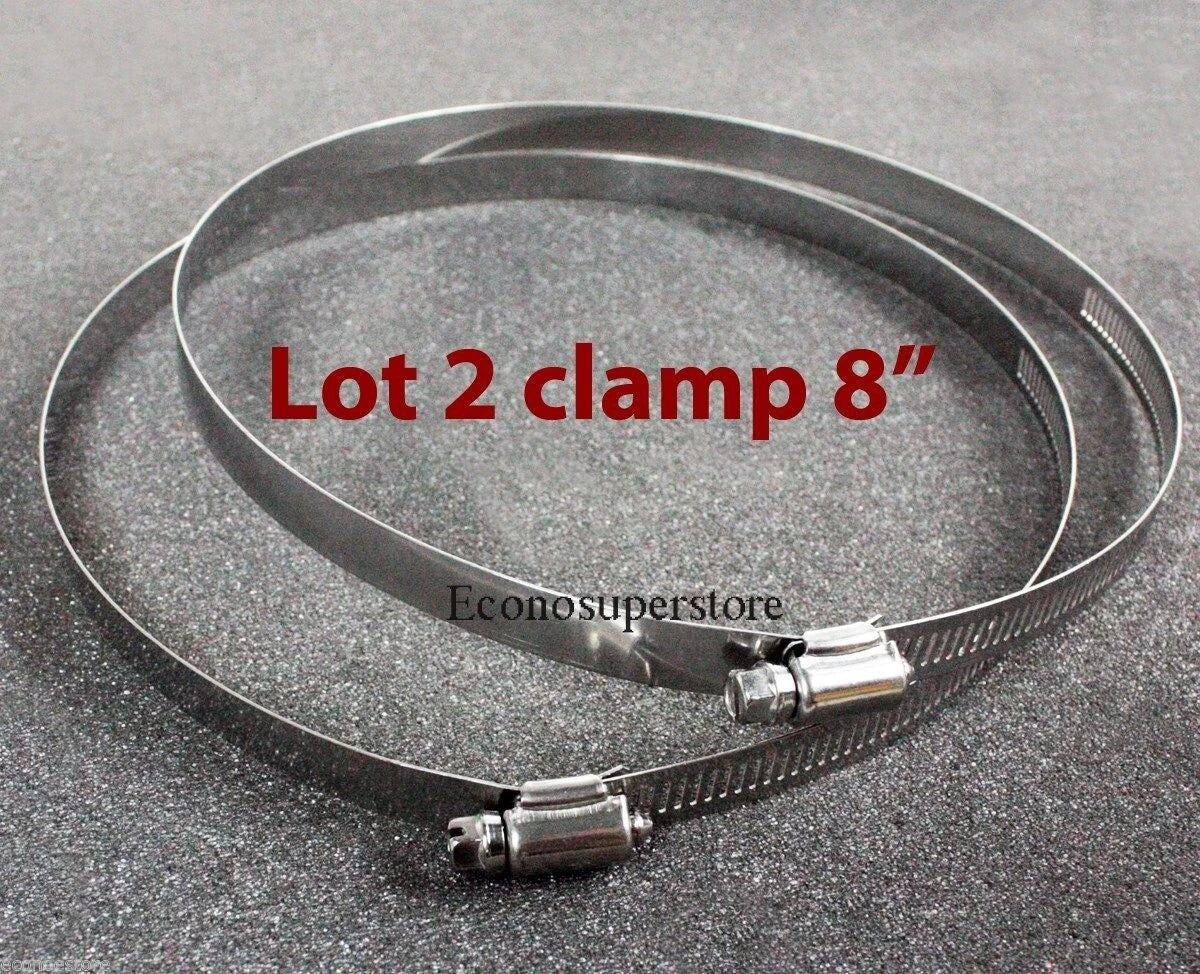 Lot Two 8'' Stainless Steel Hose Pipe Adjustable Screw Bolt Clamps