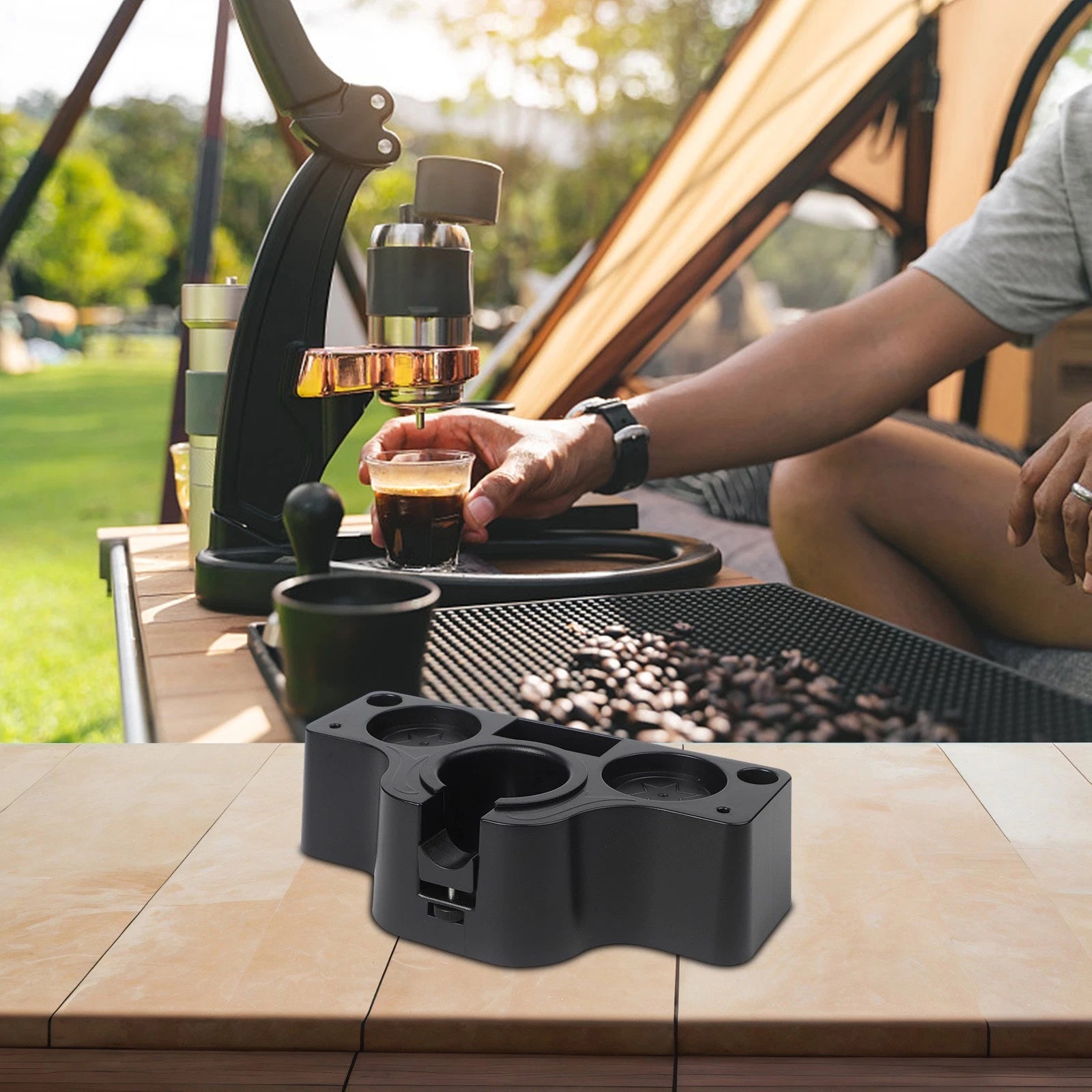 Espresso Tamping Station With Integrated Storage For Coffee