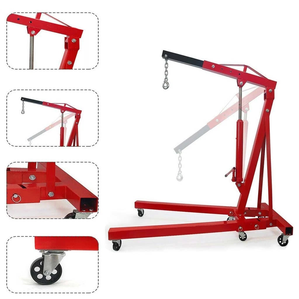 2 Ton Red Engine Hoist Cherry Picker 4,000 Lb Capacity Hydraulic Shop