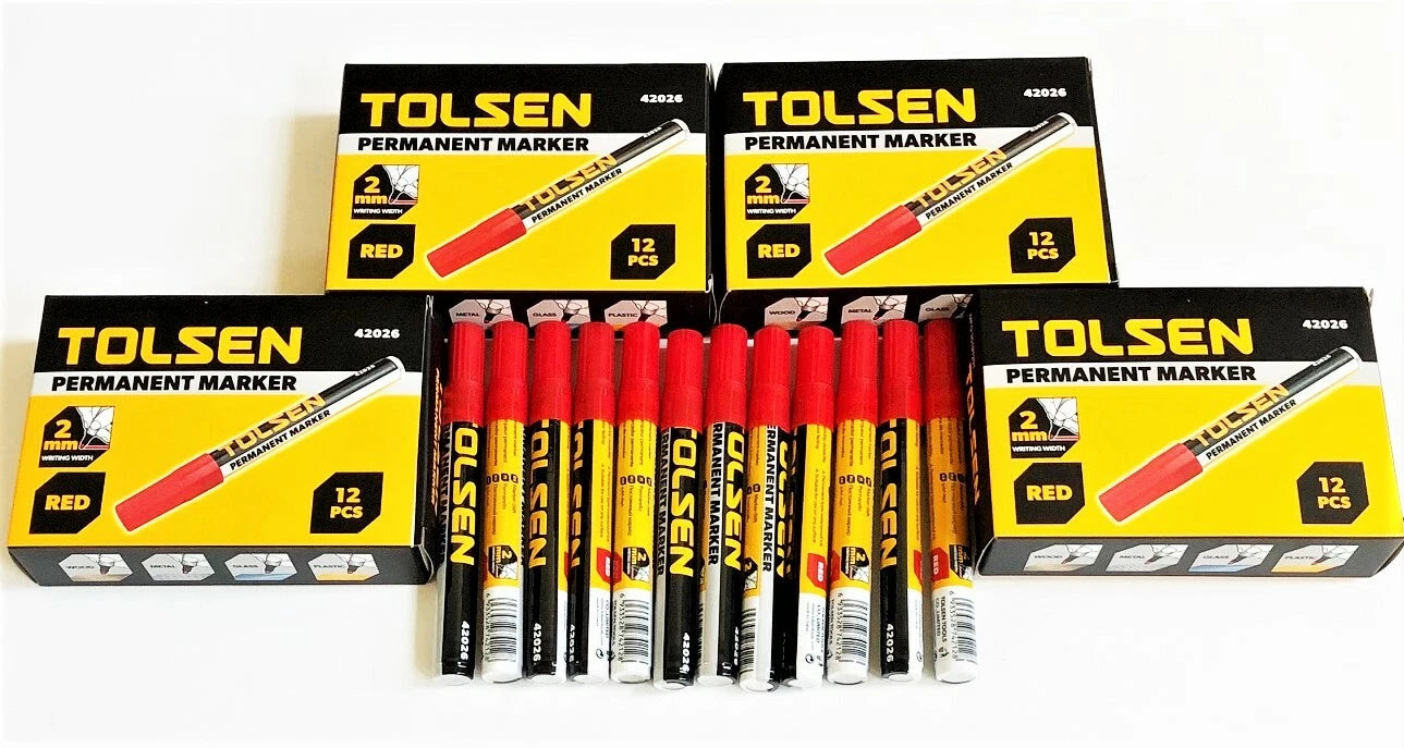 48 Tolsen Red Permanent Markers Quick Dry Non-fading Waterproof Ink