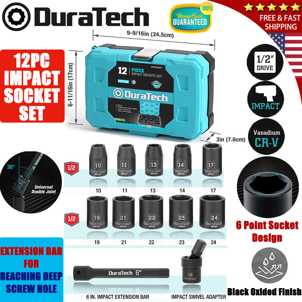 DURATECH 10PC 3/8-Drive & 12PC 1/2-Drive Impact Socket Set Metric