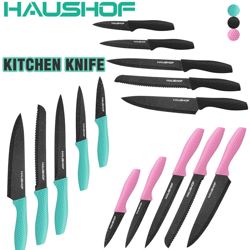HAUSHOF Kitchen Knife Set 5PC Knife Sets with Block Premium Steel Knives Set NEW