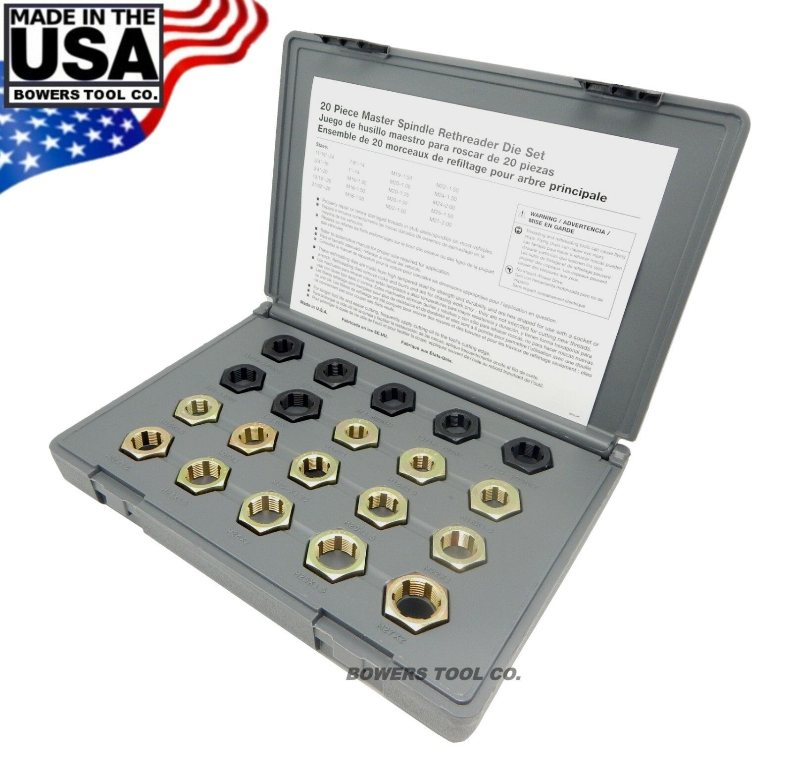 Lang 20pc Spindle Rethreading Die Set SAE MM