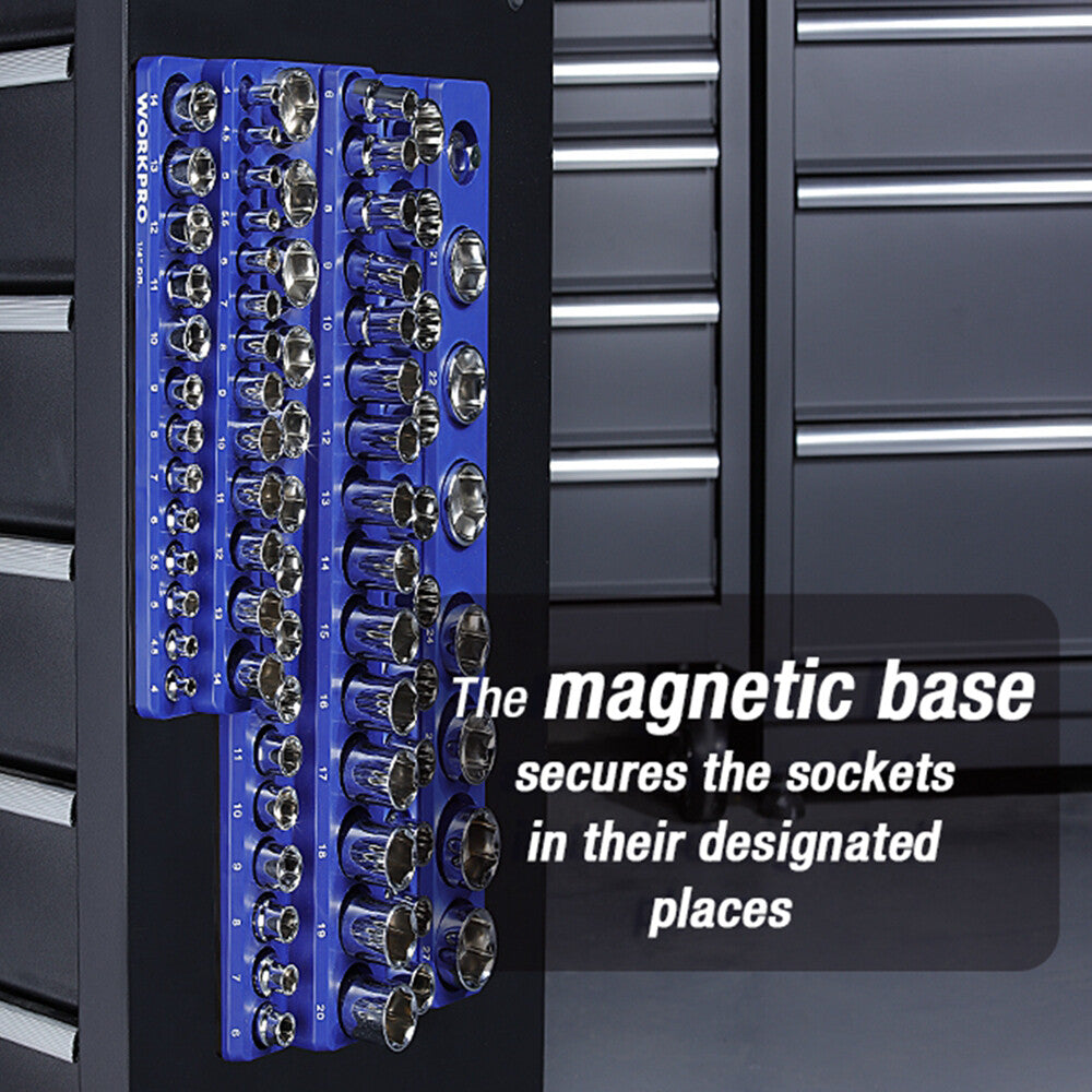 Magnetic Socket Organizer 3PC Socket Holder 1/4" 3/8" 1/2" Dr Metric
