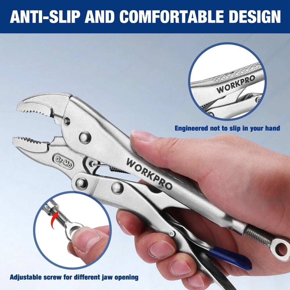 WORKPRO 7" Curved Jaw Locking Pliers CR-MO Steel Construction w/Screw Extractor