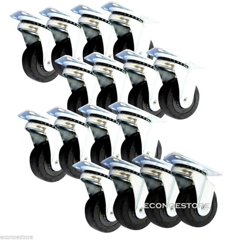 Lot Of 16 Overall Height 2-1/2", 2"7/8' Rubber Casters Gray 2" X 7/8"