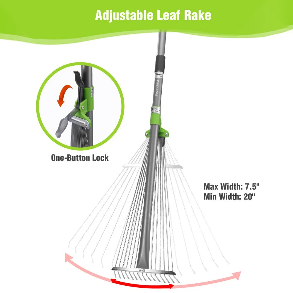 Workpro Adjustable Metal Garden Rake Collapsible & Telescopic Long