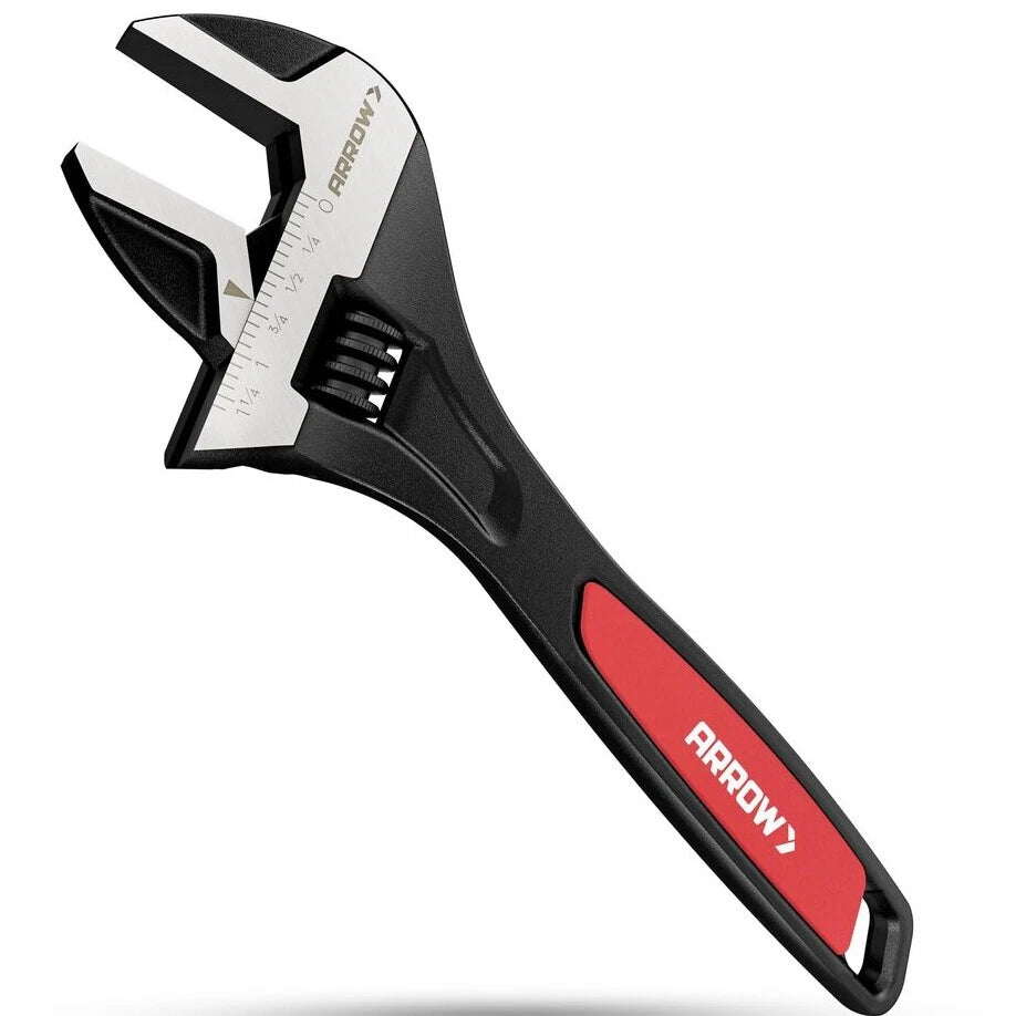 Arrow 10" Adjustable Wrench W/inch/metric Cr-v Steel Wide Jaw Black