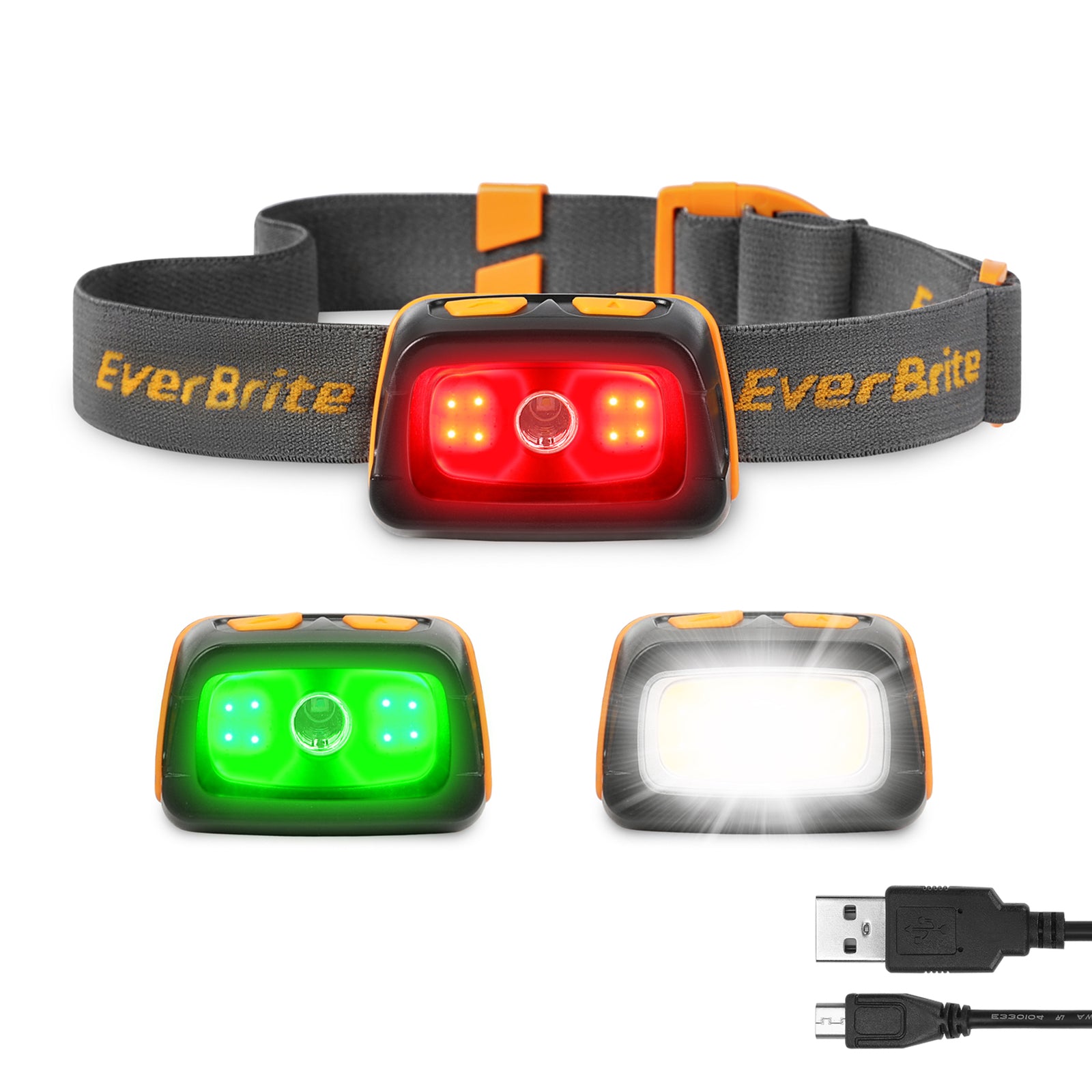 EverBrite Rechargeable Headlamp-350 Lumen Headlight w/Red/Green Light&Tail Light